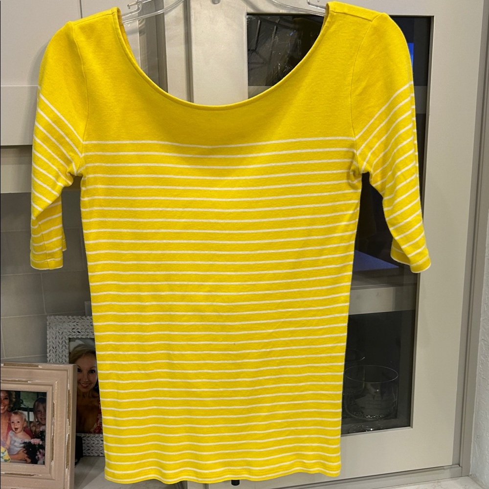 Ann Taylor Women’s Yellow Striped Scoop Neck Top